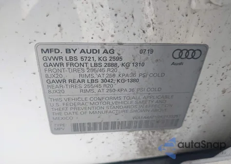 2019 Audi Sq5 3.0T Premium z USA, uszkodzony, nr VIN WA1A4AFY2K2133257